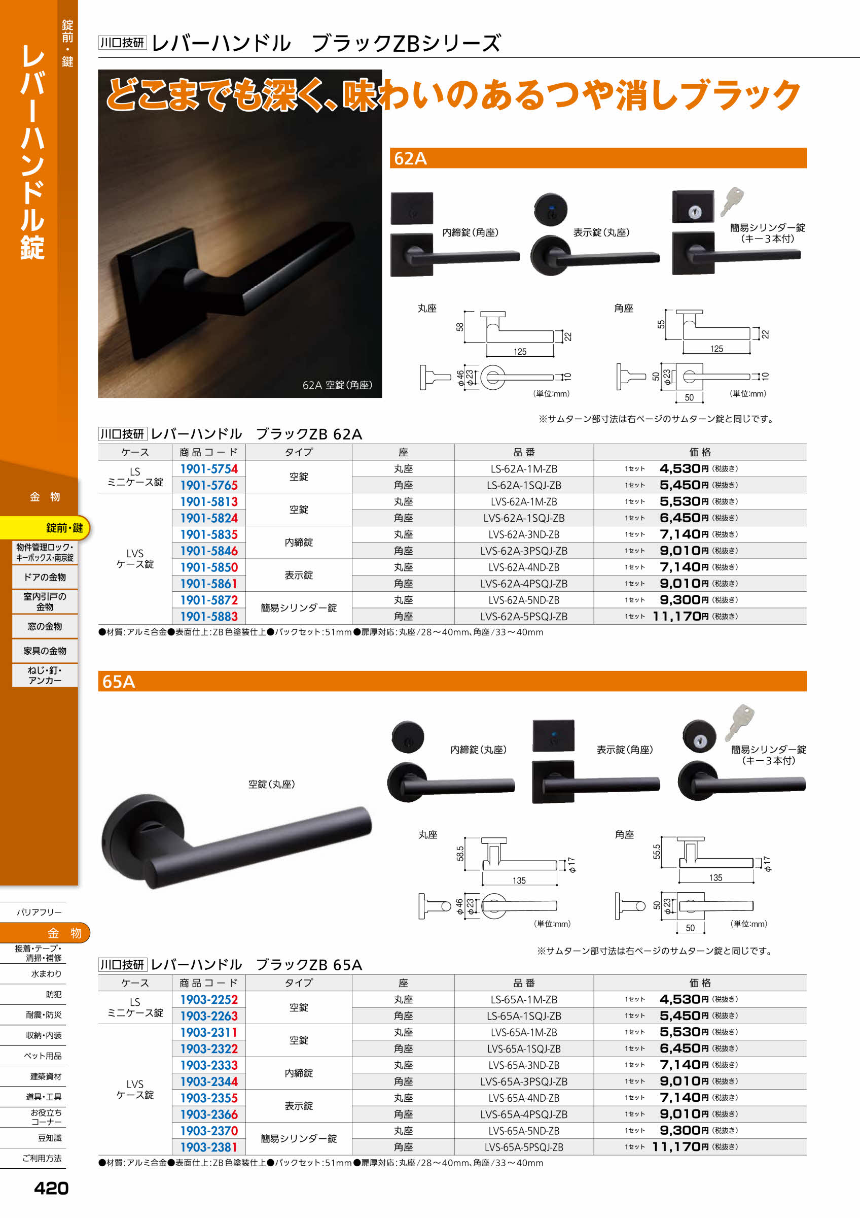 川口技研 レバーハンドル ブラック表示錠 丸座 LVS-62A-4ND-ZB