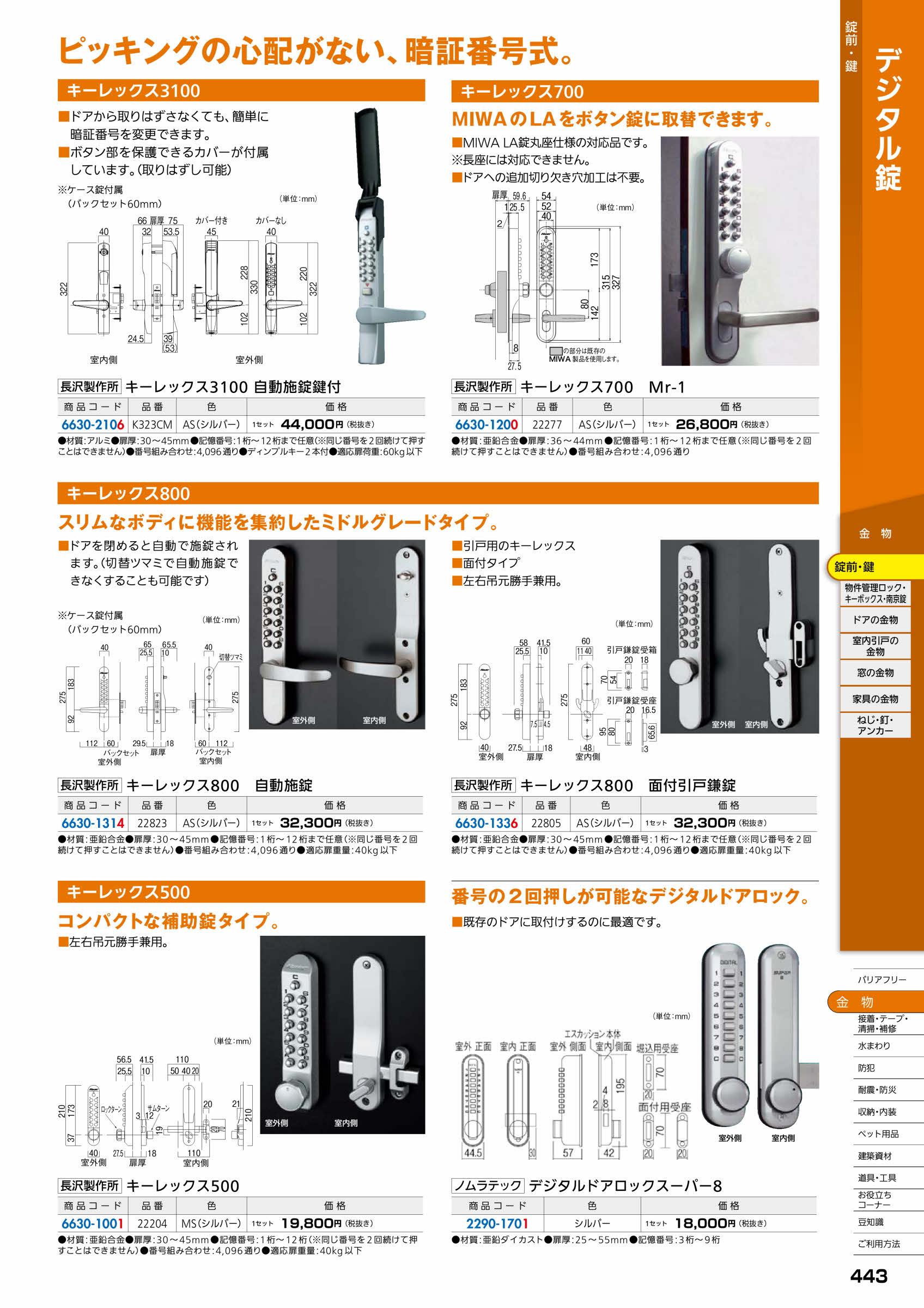 専門店 長沢製作所 キーレックス ５００ ２２２０４ MS 防犯