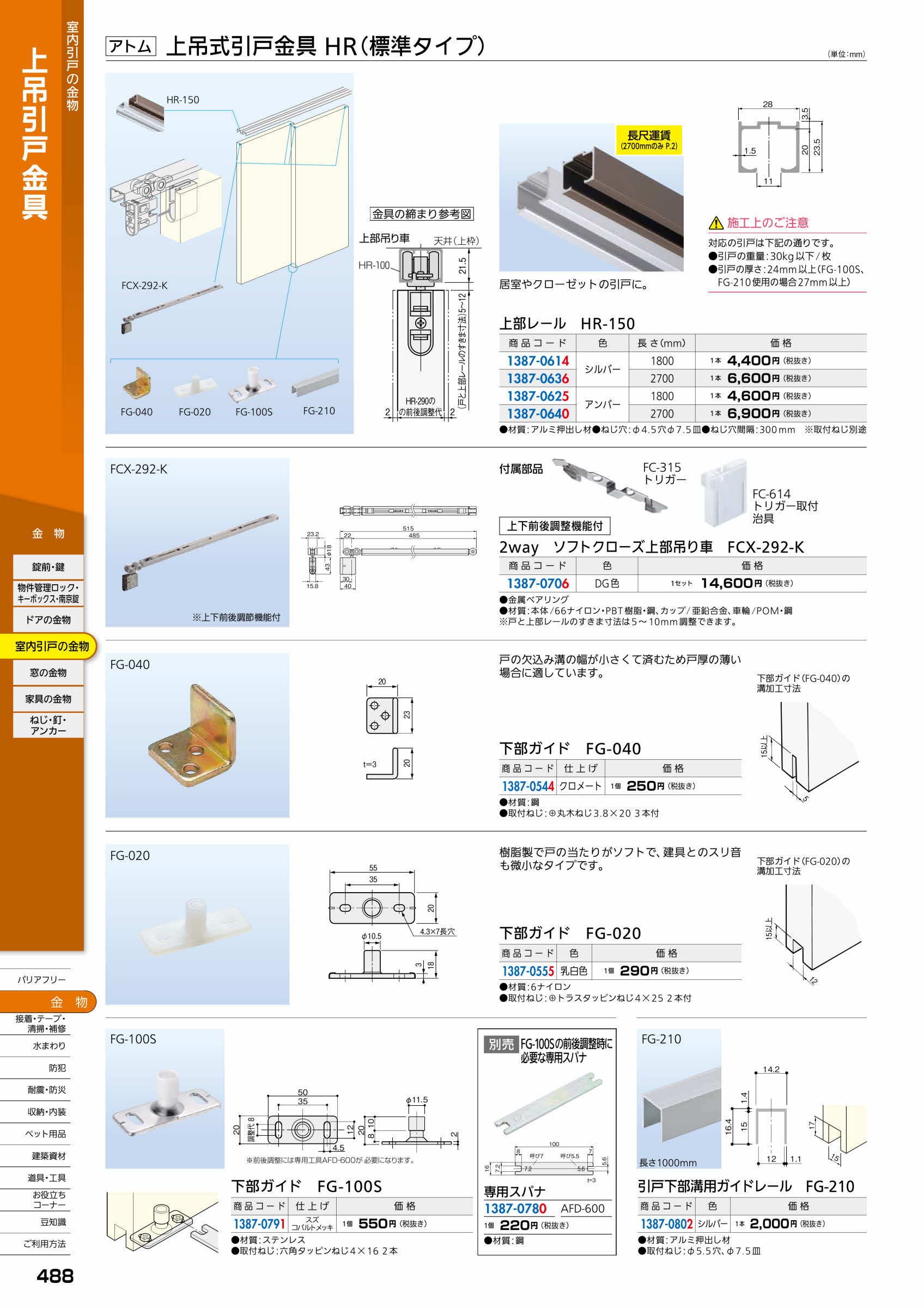 アトム アトム下部ガイド FG−040 (送料元払い：26個) : 佐勘金物