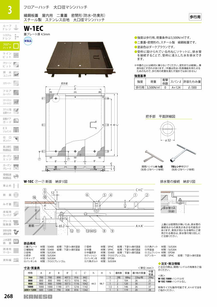 カネソウ フロアーハッチ 大ロ径マシンハッチ縞鋼板蓋屋内用密閉形