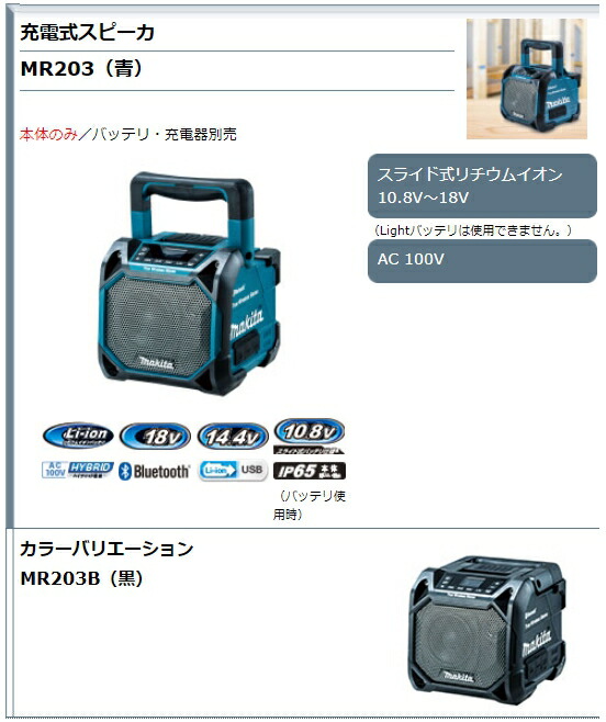 マキタ(makita) MR203 青 V 充電式スピーカ （本体のみ）バッテリ