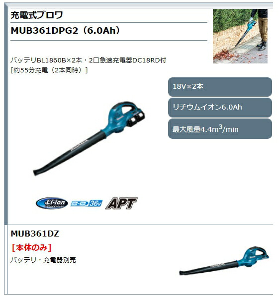 マキタ(makita) MUB361DPG2 18V+18V→36V 充電式ブロワ バッテリ