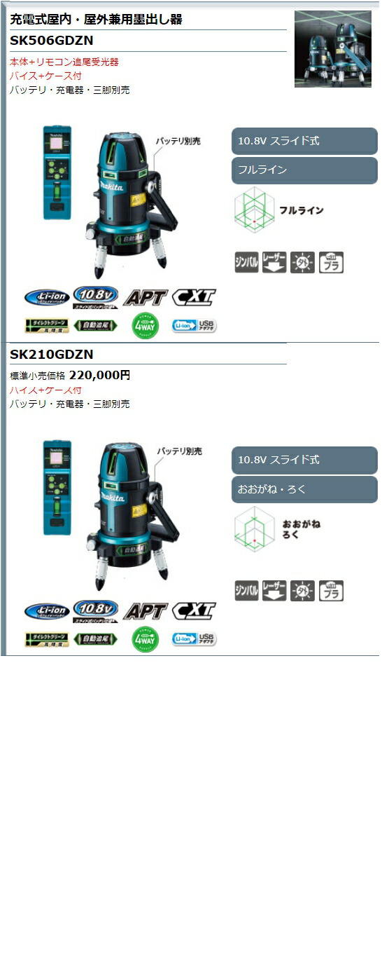 マキタ グリーン墨出し器 SK210GDZN 未使用 受光器付