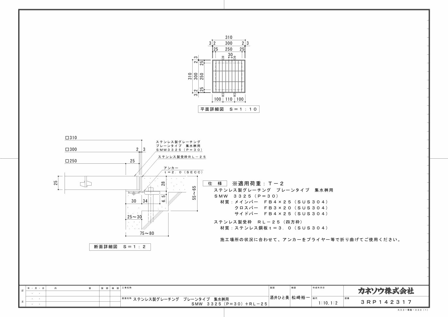 カネソウ SUSグレーチング 落葉助っ人 プレーンタイプ集水桝用 (SMW