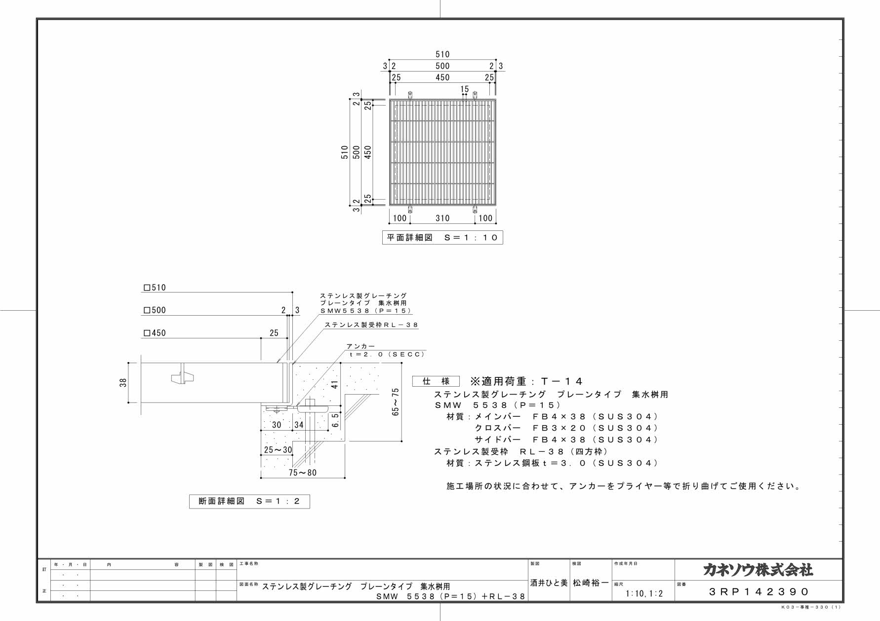 カネソウ SUSグレーチング 落葉助っ人 プレーンタイプ集水桝用 (SMW