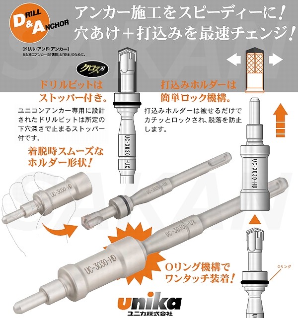 ユニカ(unika) UC-3030-SDS SDSプラス軸 軽量ハンマドリル用 クイックホルダービットセット 刃先径12.5mm/有効長30mm  (UC3030SDS)