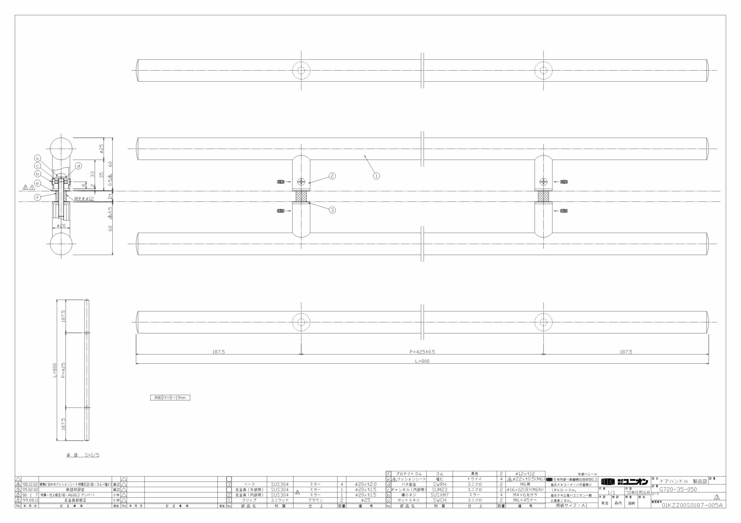 ユニオンドアハンドル 押し棒タイプ 品番：G720-35-050 (直送品、扉厚