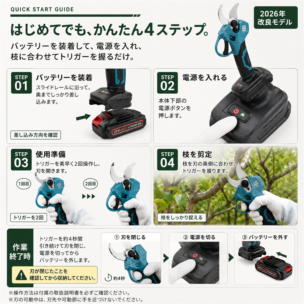 新品 【2026年新登場】充電式剪定ばさみ 電動剪定バサミ 剪定 ブラシレスモー 2026最新モデル】 電動剪定ばさみ 充電式 最大開口40mm ブラシレス