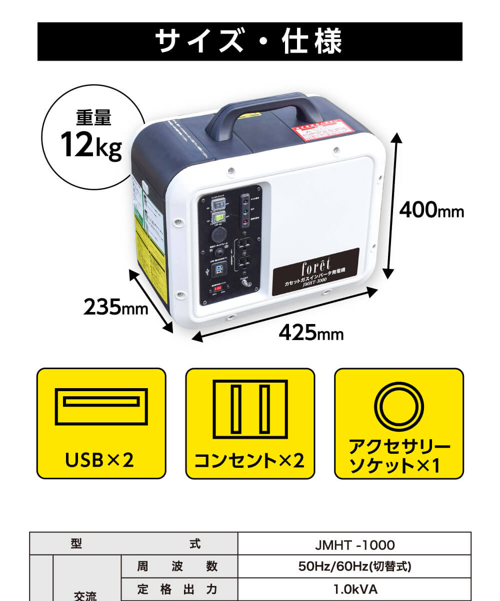 当店だけの限定モデル インバータ発電機 カセットボンベ式 1000VA 発電