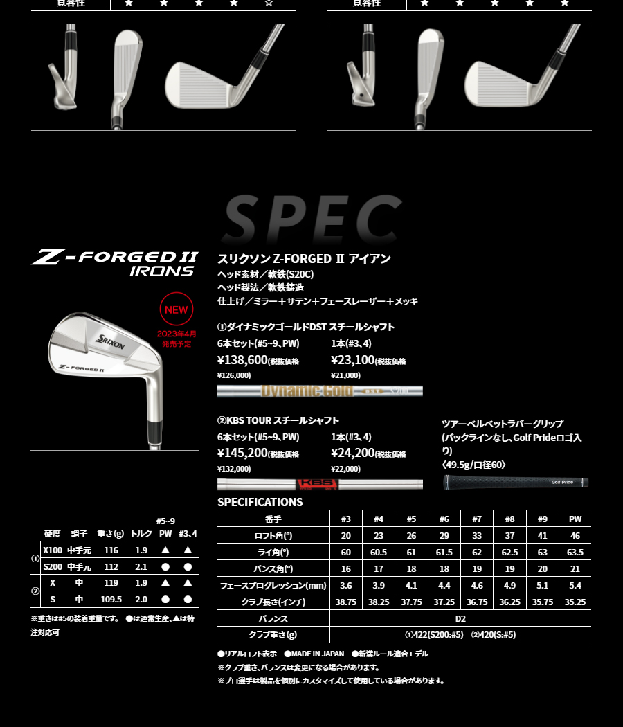 Z-FORGED2 アイアンセット6本組(#5-9、PW) 2023年モデル KBS TOUR