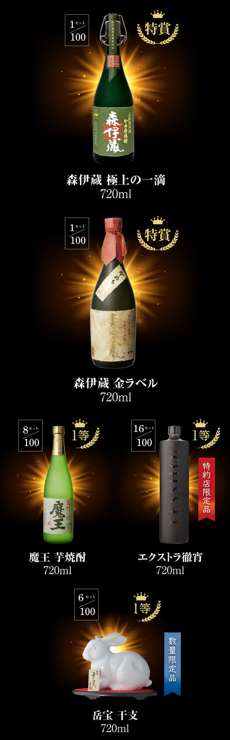 限定100セット 焼酎くじ 700-900ml×4本セット 福袋 10の確率で森伊蔵か