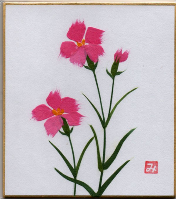 手漉き和紙　ちぎり絵　小色紙　なでしこ