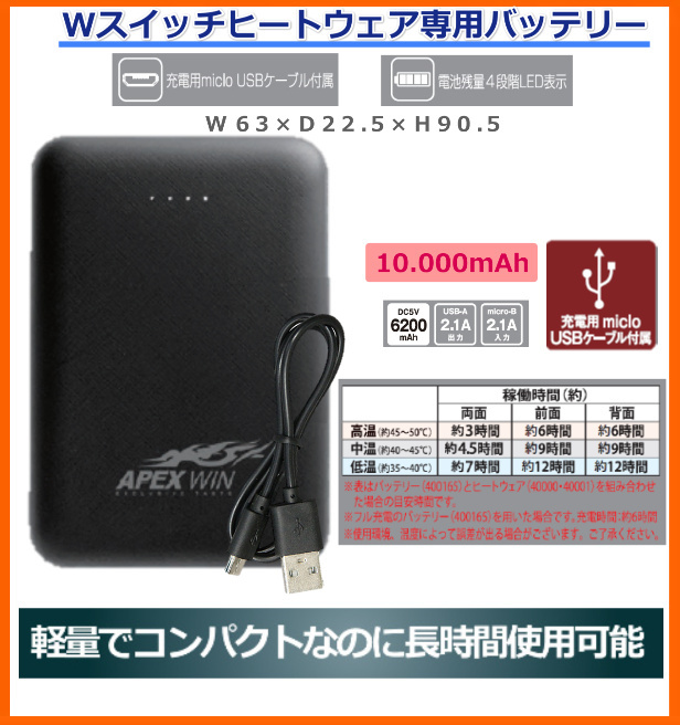 電熱ベストバッテリー付き アタックベース 40000 Ｗスイッチ