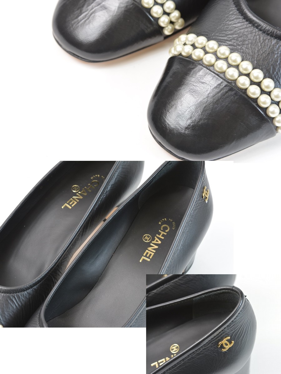 超美品 シャネル G35402 フェイクパール CCロゴ レザー パンプス 35 CHANEL（シャネル） 【未使用】シャネル パンプス ココマーク パール