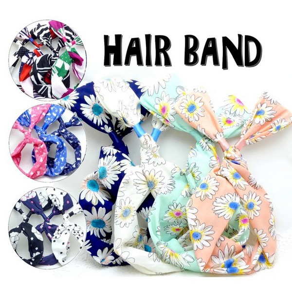カチューシャ ヘアバンド うさ耳 ワイヤー入り スカーフ柄 16種類