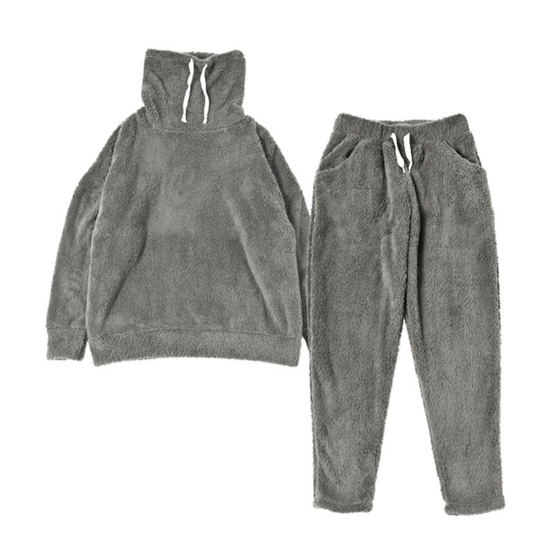 ファッション レディース シープボア ハイネック パンツ 上下セット M