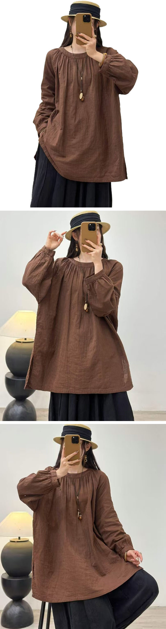 綿ダブルガーゼ チュニック レディース 長袖 ブラウス ゆったり