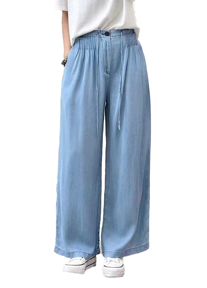リヨセルデニム パンツ レディース ワイドパンツ タックパンツ