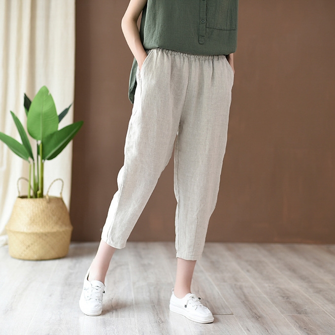 麻パンツ レディース リネンパンツ テーパードパンツ クロップドパンツ