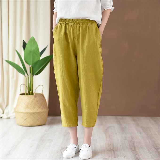 麻パンツ レディース リネンパンツ テーパードパンツ クロップドパンツ