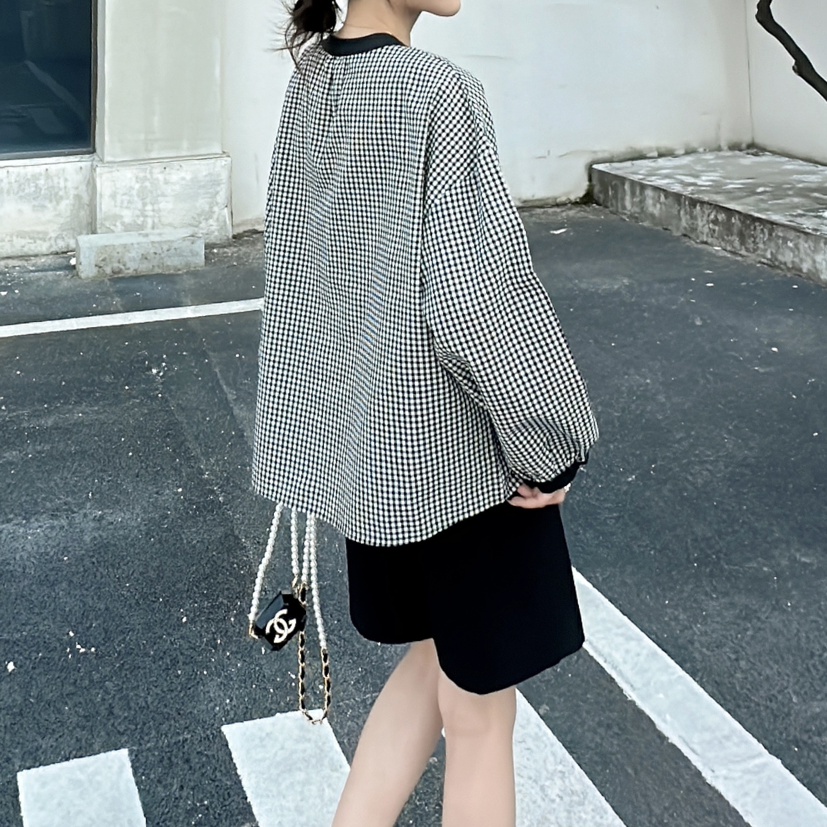 美品】 CHOU CHOU チェック リボン シャツ 綿 麻 かわいい