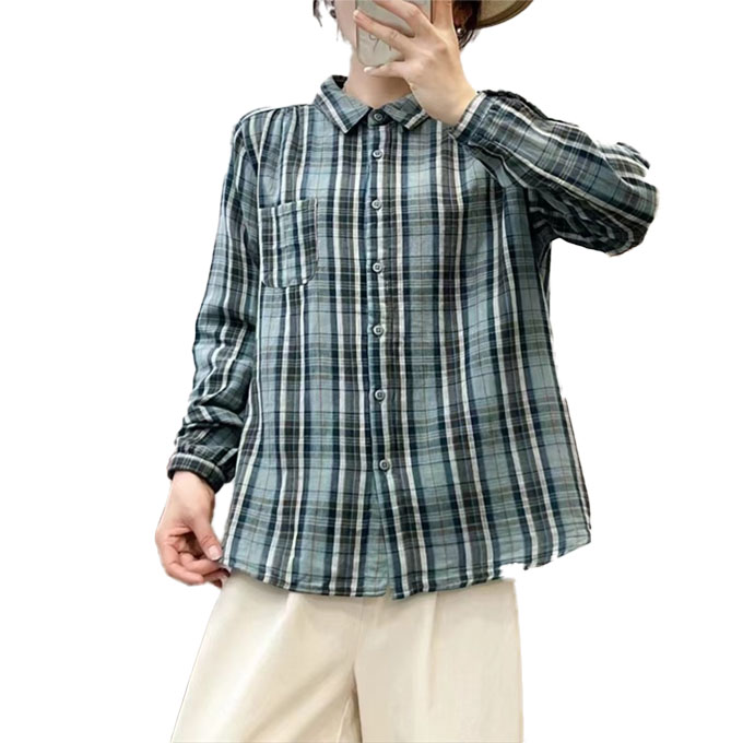 Ys(ワイズ) コットン リネン 変形 ガーゼ チェック カットソー レディース Wガーゼチェックシャツ羽織り DECOY｜クロスプラス公式通販サイト
