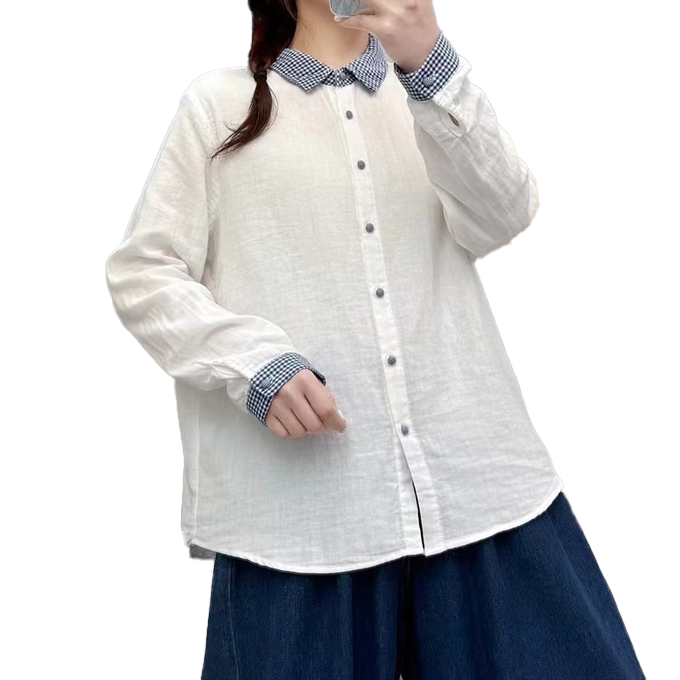 ダブルガーゼ シャツ レディース 綿100％ 綿シャツ チェック切替