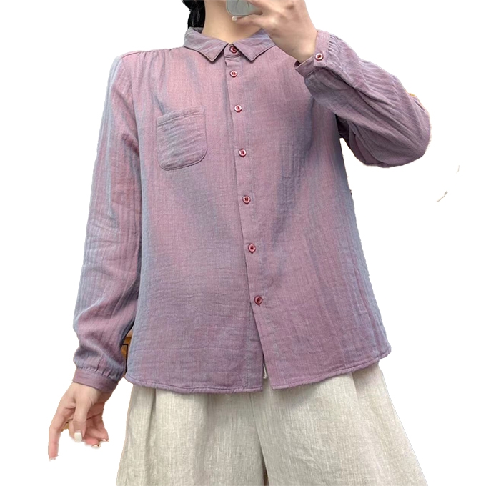 ダブルガーゼ シャツ 深い色あい シャンブレー レディース 綿シャツ
