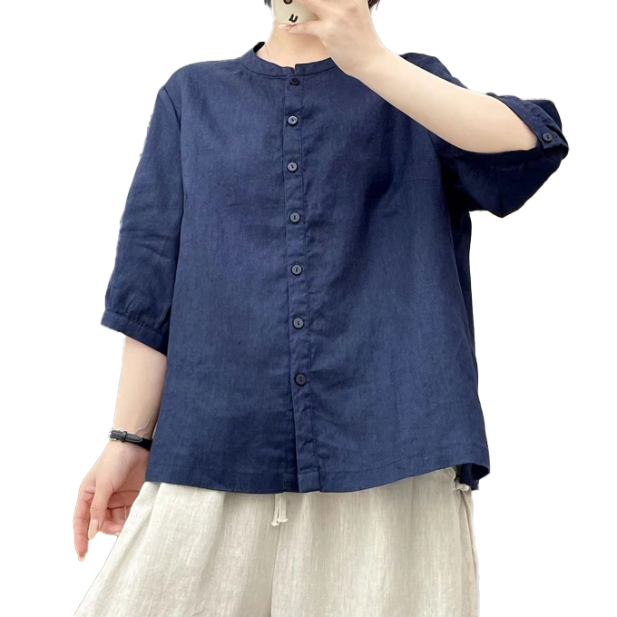 ✨美品✨オーラリー　リネン100% バンドカラーシャツ　麻　長袖シャツ　日本製 s1551_1.jpg