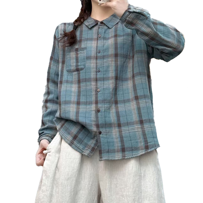 ダブルガーゼ シャツ レディース チェック 春 夏 秋 冬 S M L 綿100