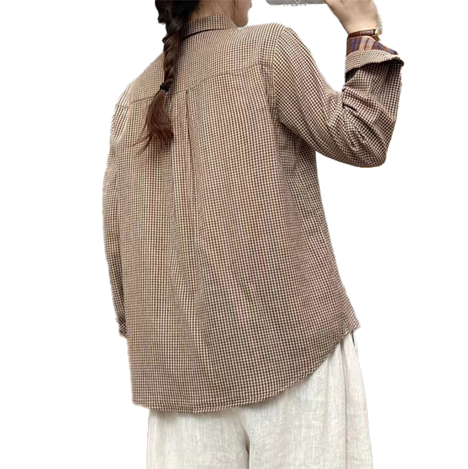 ダブルガーゼ シャツ レディース 春 夏 秋 冬 M L XL 長袖 ギンガム 丸