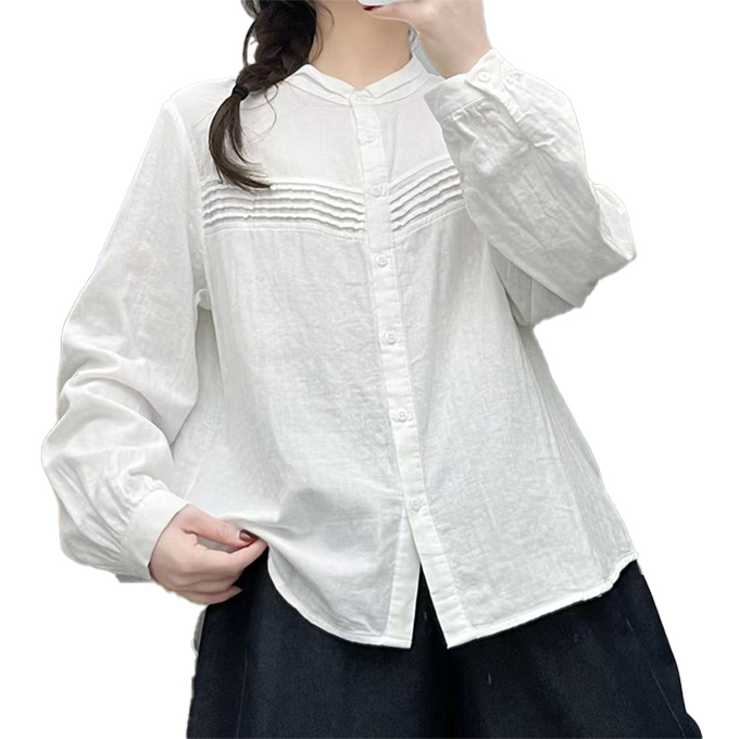 ダブルガーゼ シャツ レディース 春 夏 秋 冬 M L 長袖 ピンタック
