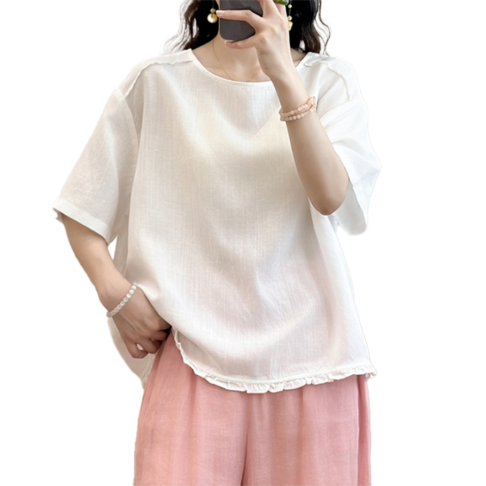 麻100％ ヘンプブラウス レディーストップス 半袖 前後2WAY ゆったり 