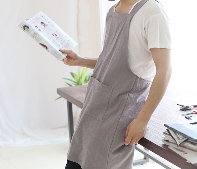 男女兼用 エプロン コットン リネン 綿 麻 無地 レディース バック