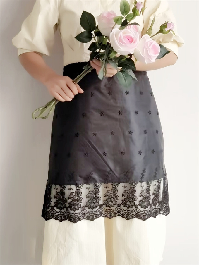フラワー刺繍 エプロン ショート レディース 撥水裏地
