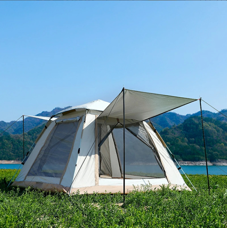 テント ワンタッチテント 3~6人用 キャノピーテント UVカット 日よけシェード付き ファミリー 大型 フルクローズ 簡単 防風 防水 防災 通気 海 | ブランド登録なし | 01
