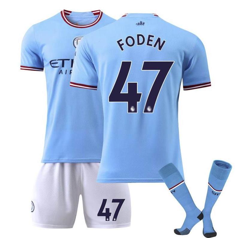 サッカーユニフォーム サッカーレプリカユニフォーム サッカーウェア マンチェスター・シティ 上下セット 半袖Tシャツ ハーフパンツ 背番7/9/10/17/47 大人 |  | 05