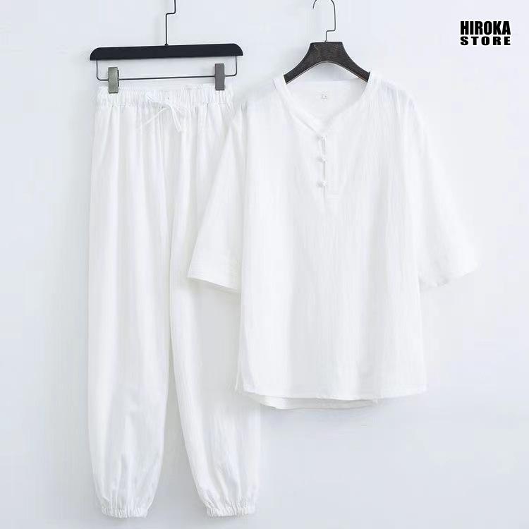 甚平上下セット メンズ コットン ヘンリーネック 美しい涼しさ 男性用 コットン甚平2点セット ファッションパジャマ 半袖 無地のパジャマ。 |  | 04