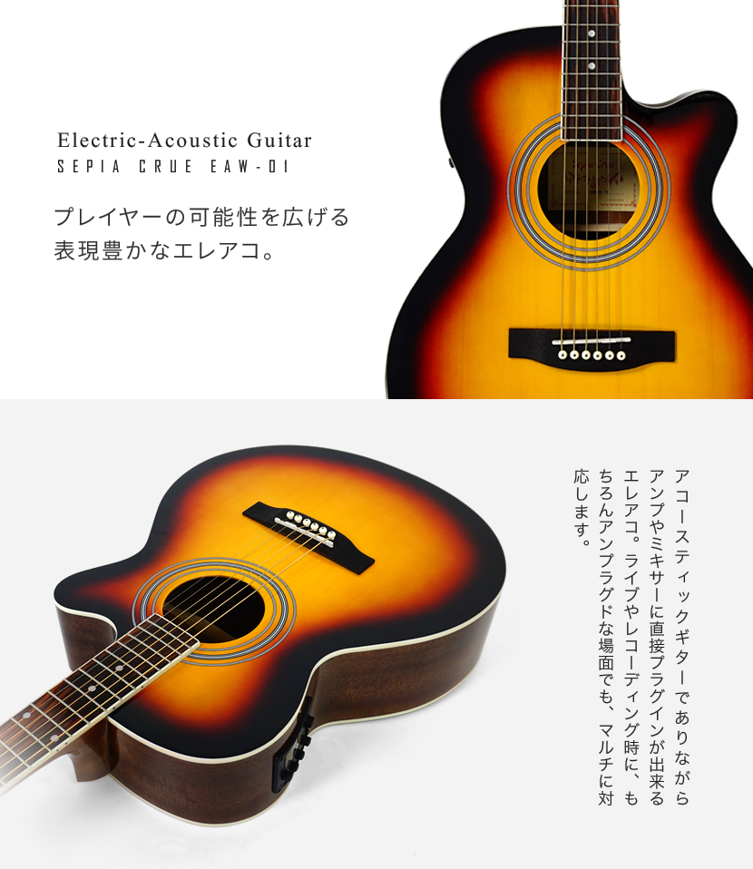 エレアコ Sepia Crue EAW-01 20点初心者セット〔アコースティックギター 入門セット〕〔大型荷物〕