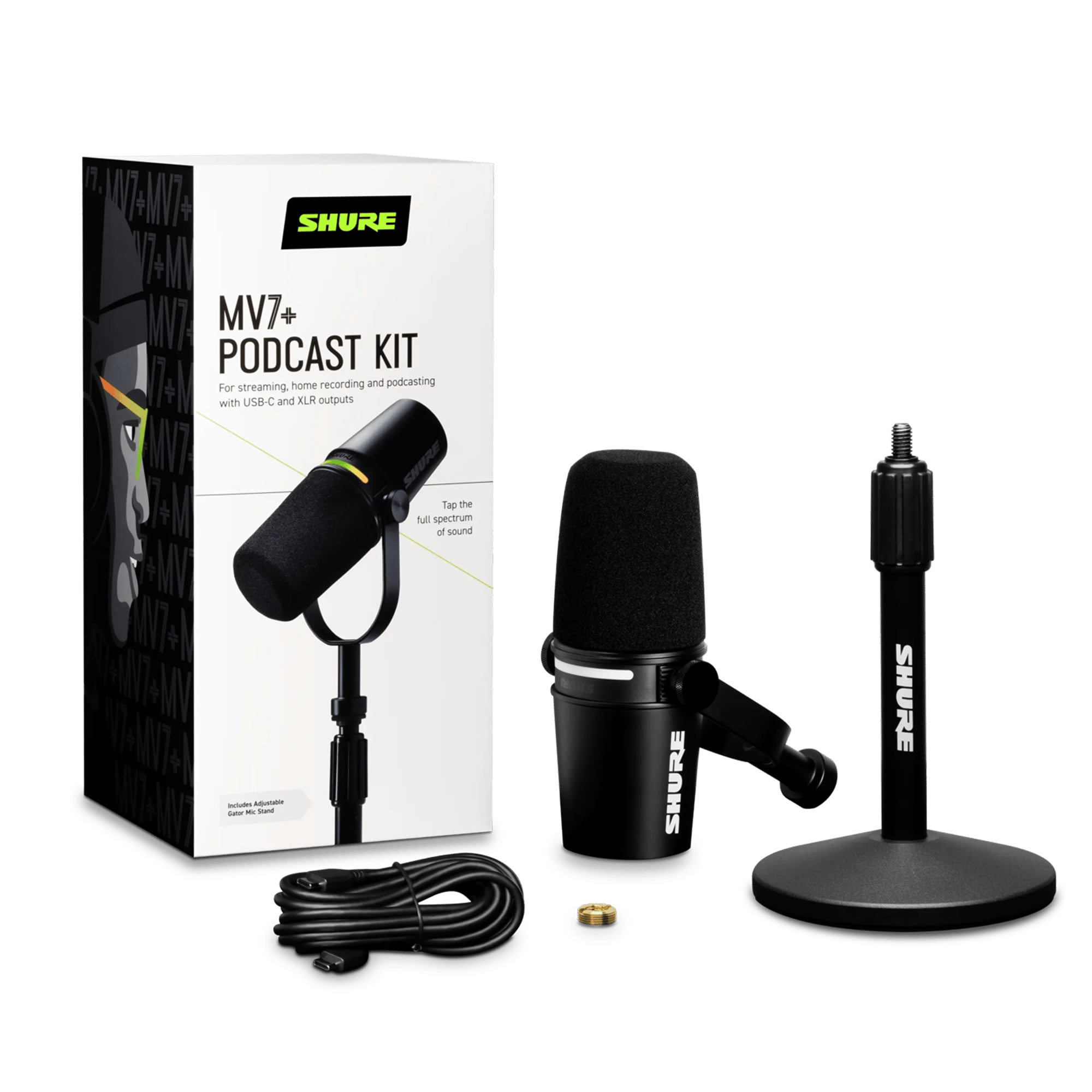SHURE MV7+ ダイナミックマイク ほぼ新品状態 SHURE MV7+(ホワイト)(MV7+-W-J)(配信，ゲーミング定番・USB