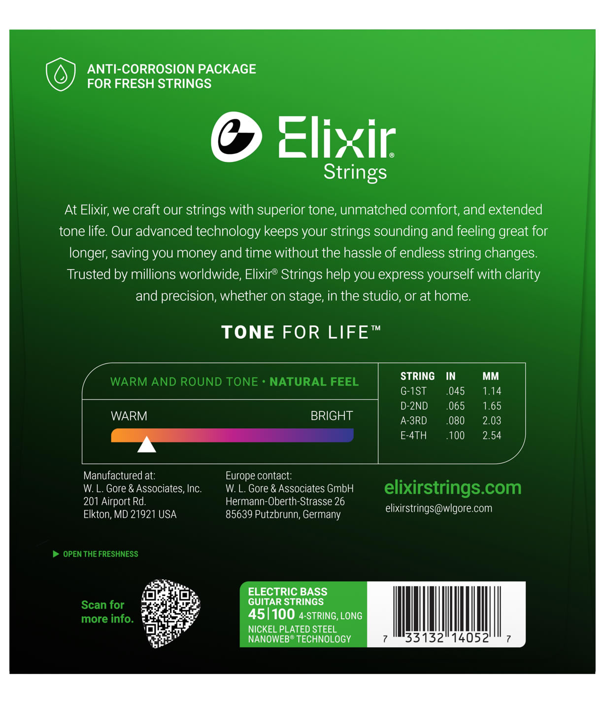 Elixir（エリクサー） ベース弦 ナノウェブ Light〔.045-.100〕#14052