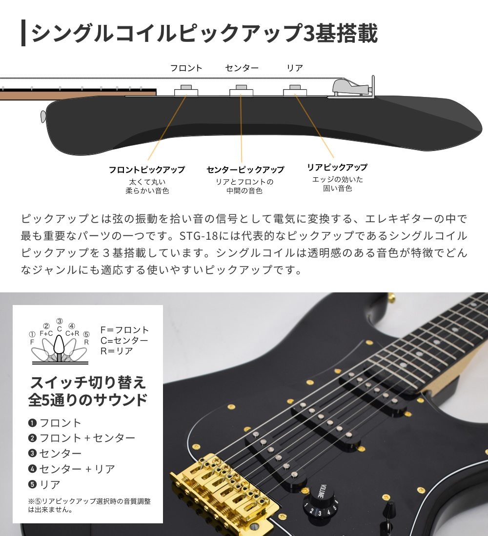 SELDER エレキギター ゴールドパーツ採用モデル STG-18 入門13点セット
