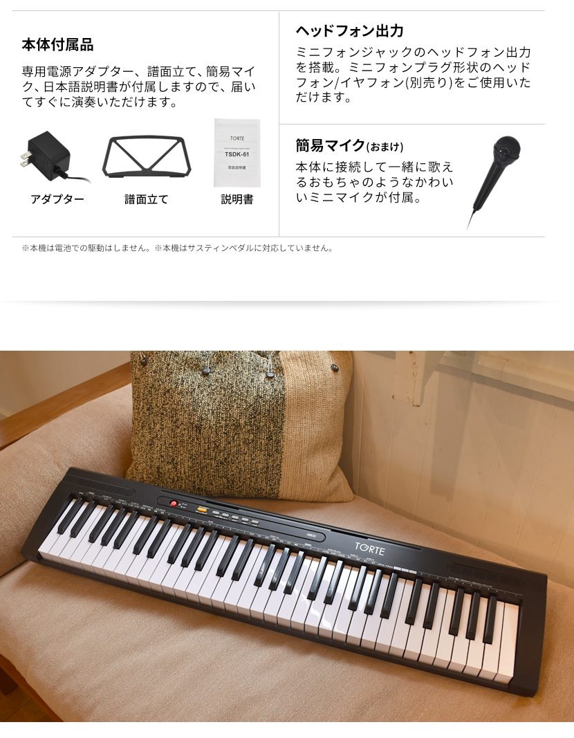 61鍵盤キーボード 超軽量スリム設計 TORTE TSDK-61 本体のみ［トルテ 