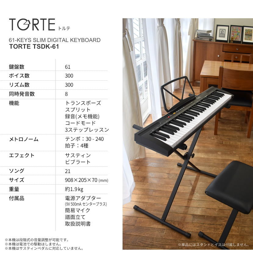 61鍵盤キーボード 超軽量スリム設計 TORTE TSDK-61 本体のみ［トルテ 