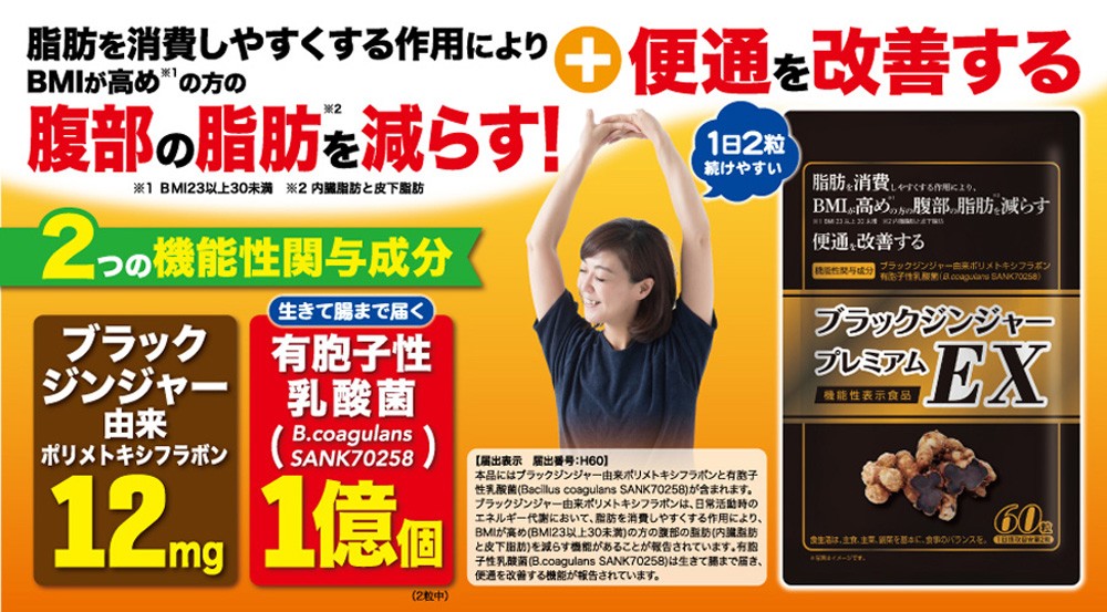 ブラックジンジャープレミアムEX〔機能性表示食品〕 60粒×2個