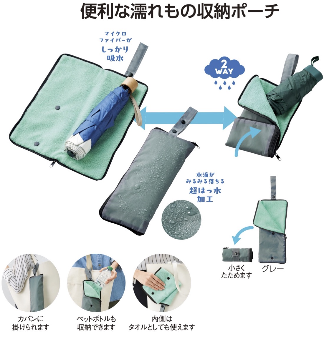 超吸水2WAY傘ポーチ 吸水 2WAY 傘 折傘 ポーチ 景品 粗品 プチギフト