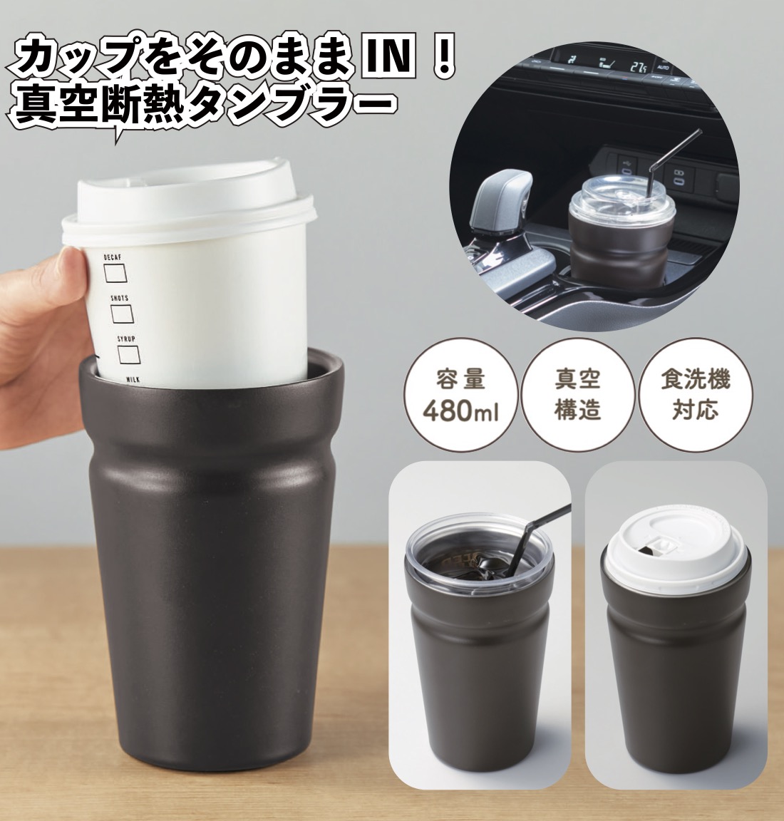 カップをそのままIN真空断熱タンブラー 粗品 プチギフト タンブラー