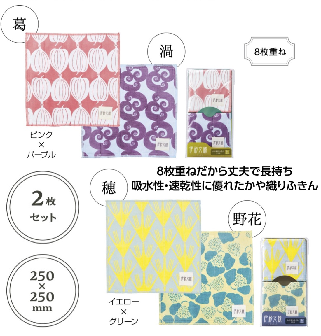 伊砂文様かや織りふきん2枚組 粗品 プチギフト ギフト 伝統柄 和モダン 