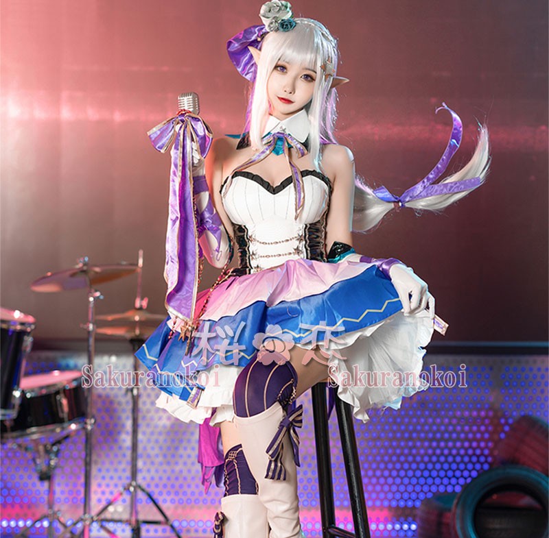 Re ゼロから始める異世界生活 エミリア 風 アイドル コスプレ 衣装 Cosplay イベント パーティー コスチューム 変装 Cosplay 仮装 Le023 桜の恋