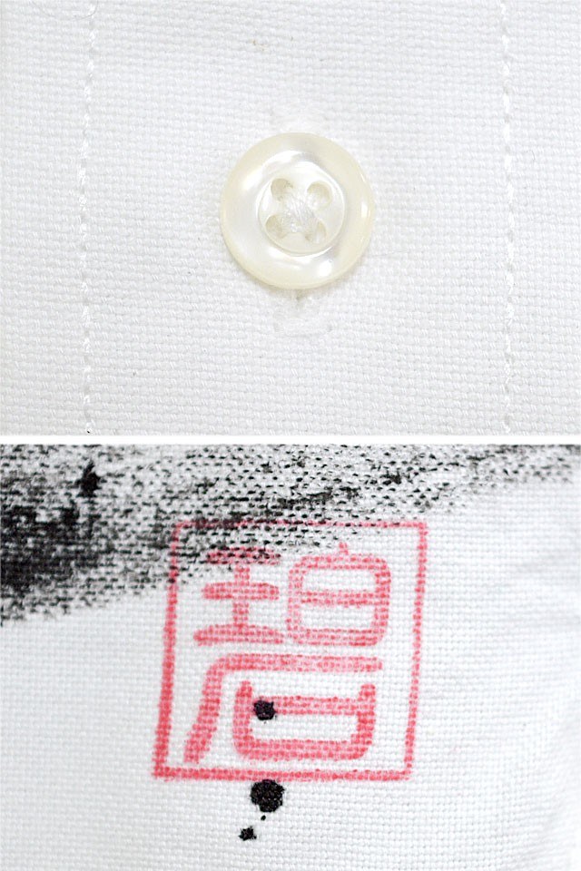 荒波に椿オックスフォード長袖シャツ 碧 和柄 和風 あお 京都 手描き